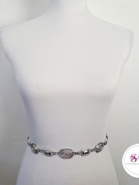 Silver Textured Chain Waist Belt